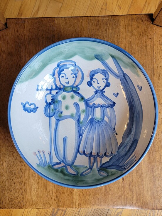 MA Hadley Other - Mary A. Hadley Pottery Vintage Large 11” Serving Bowl Country Farmer And Wife